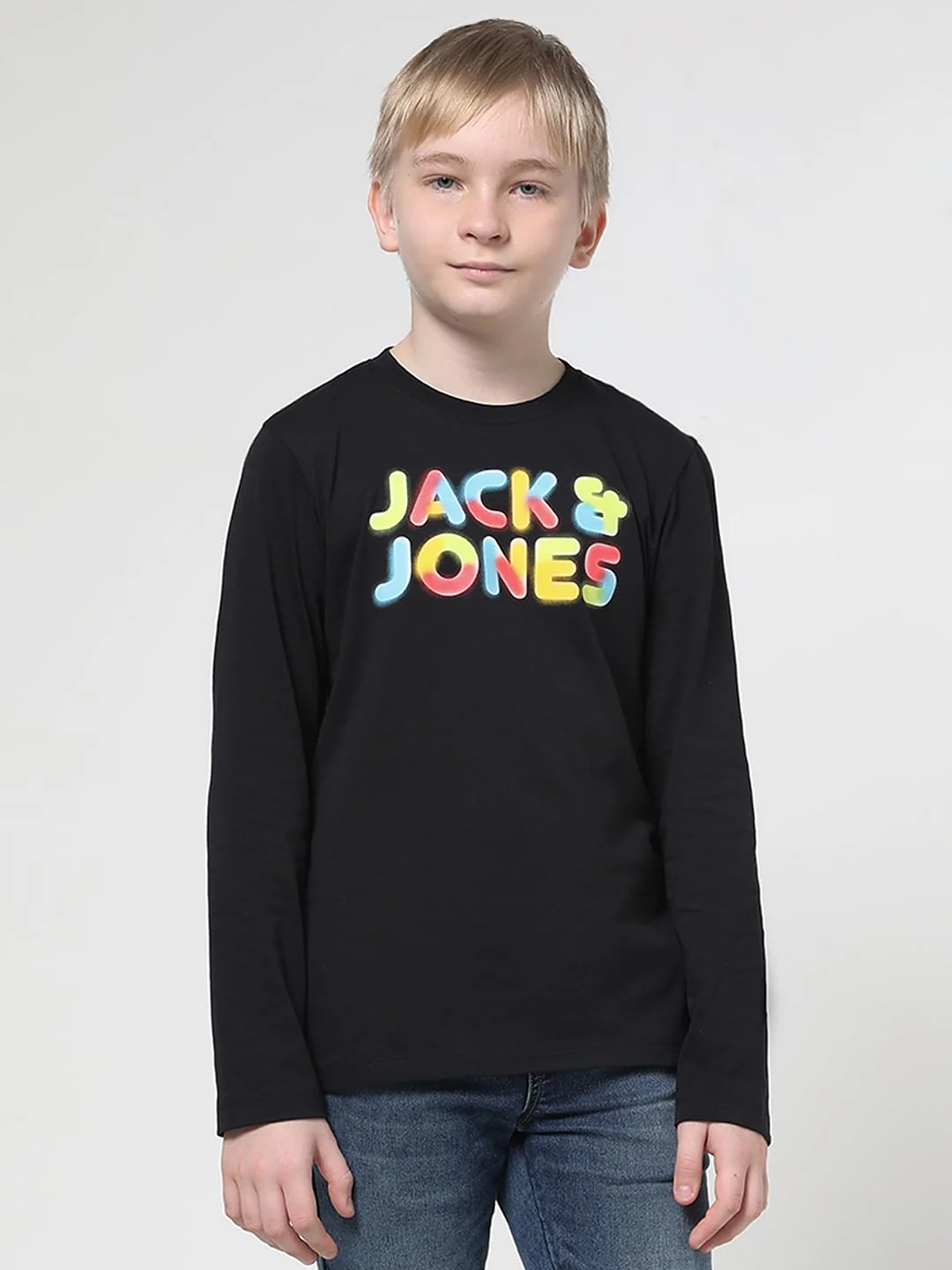 Boys Black Logo Print Full Sleeves T-shirt - Image 2