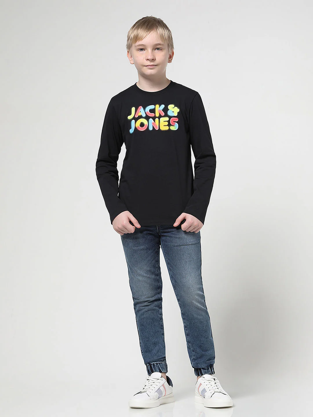 Boys Black Logo Print Full Sleeves T-shirt - Image 5