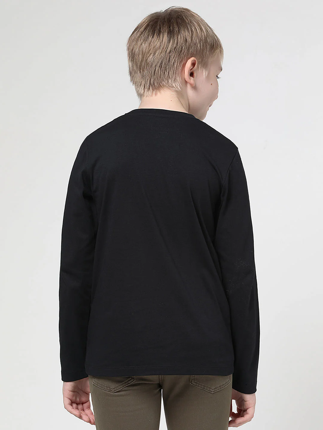 Boys Black Chest Branding Full Sleeves T-shirt - Image 3