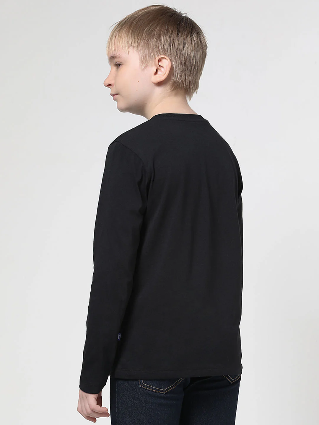 Boys Black Chest Branding Full Sleeves T-shirt - Image 3