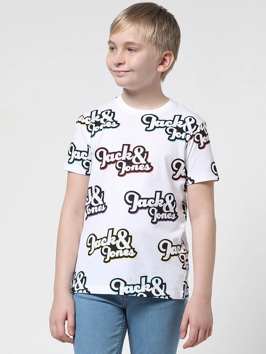Boys White Logo Print Crew Neck T-shirt - Image 2