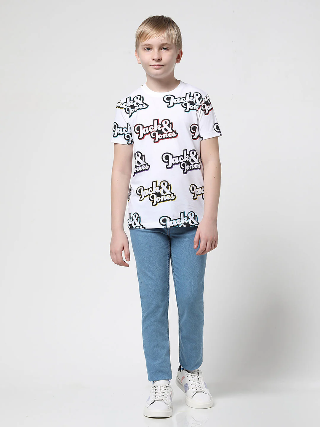 Boys White Logo Print Crew Neck T-shirt - Image 6