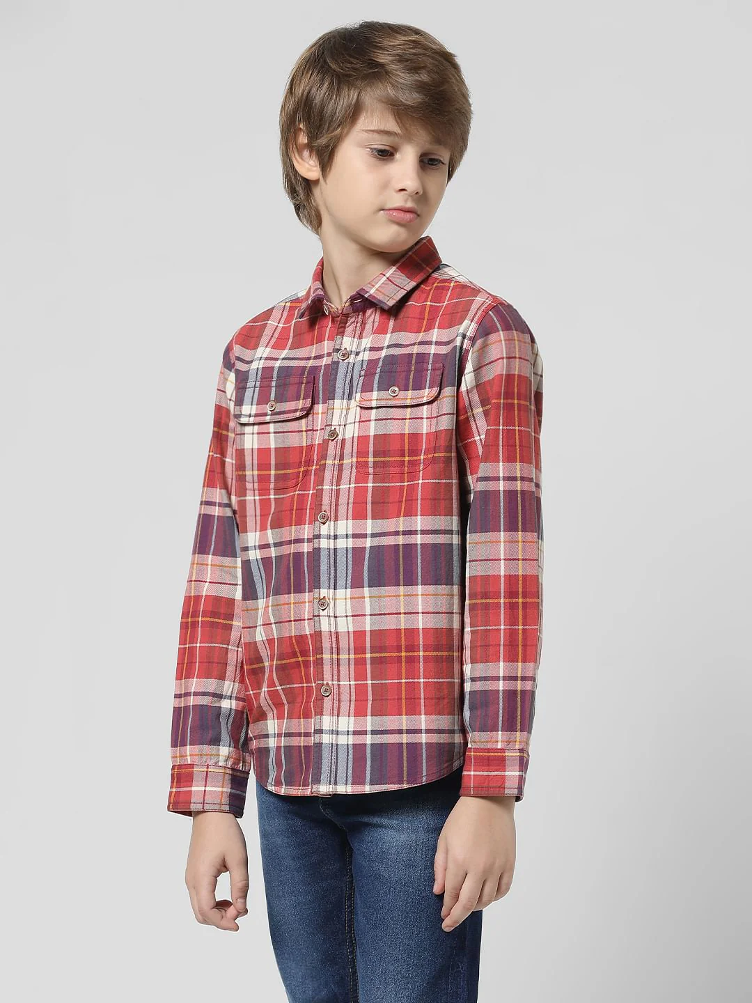 JUNIOR BOYS Red & White Check Full Sleeves Shirt - Image 2