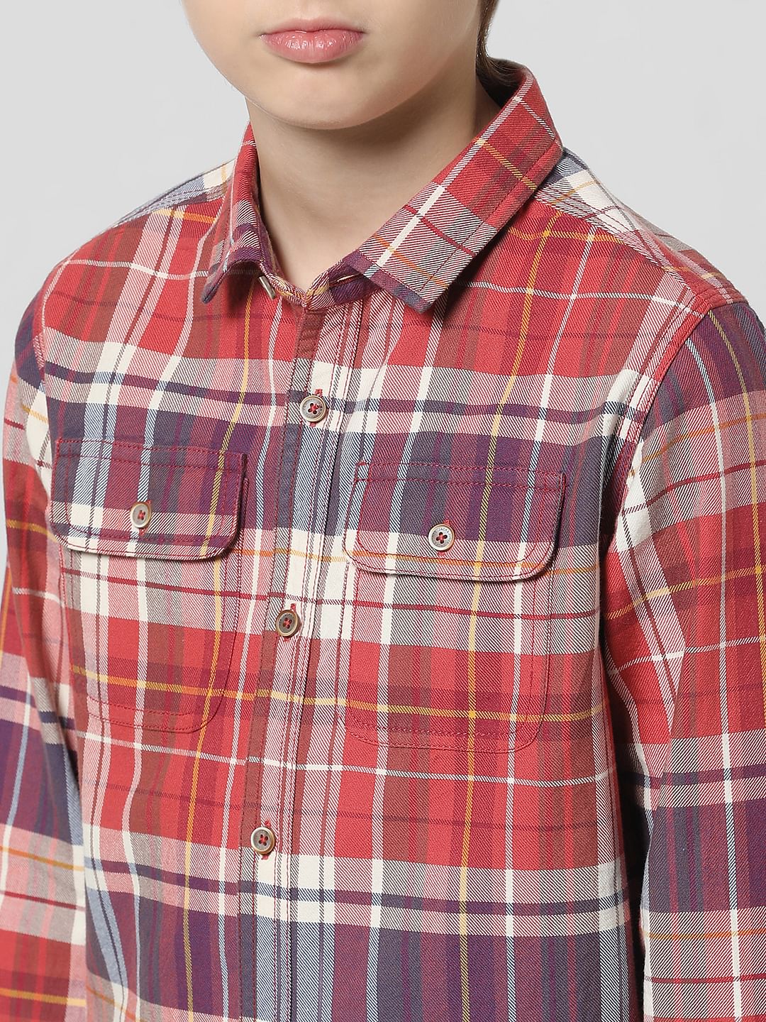 JUNIOR BOYS Red & White Check Full Sleeves Shirt - Image 4
