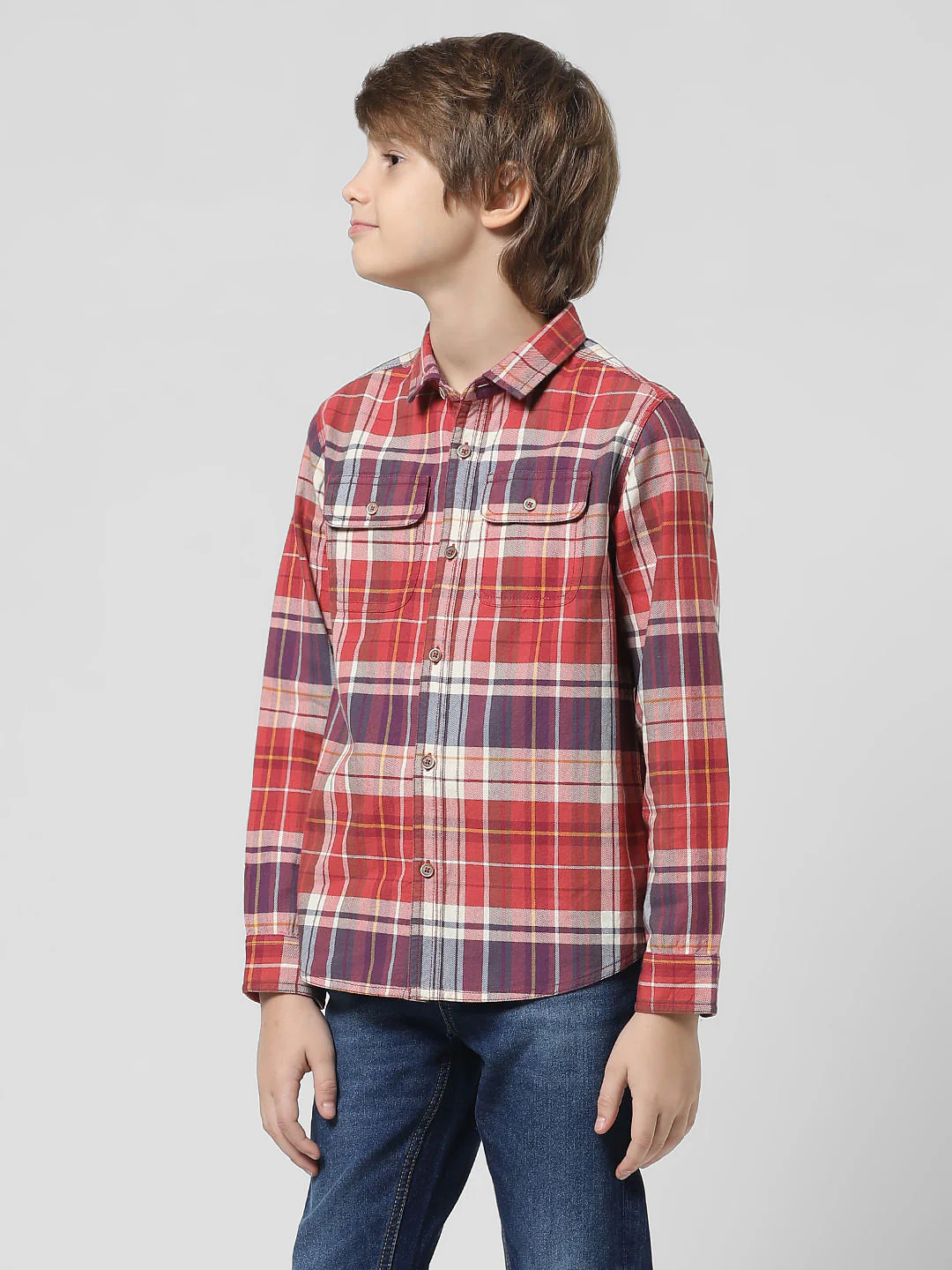 JUNIOR BOYS Red & White Check Full Sleeves Shirt - Image 5