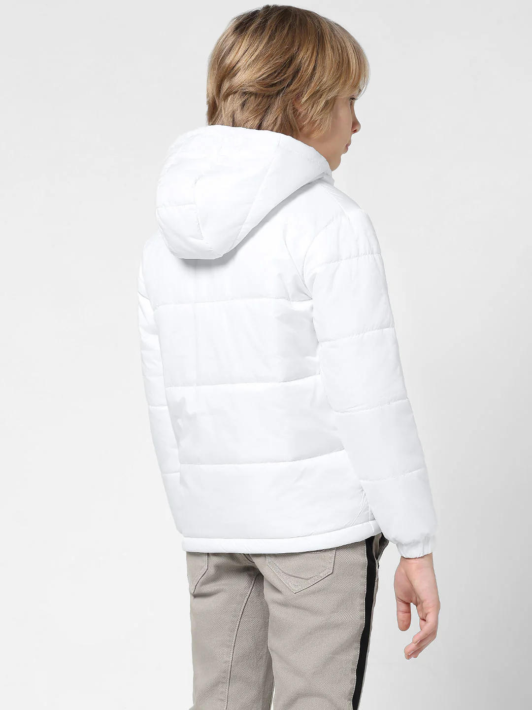 JUNIOR BOYS White Hooded Puffer Jacket - Image 3