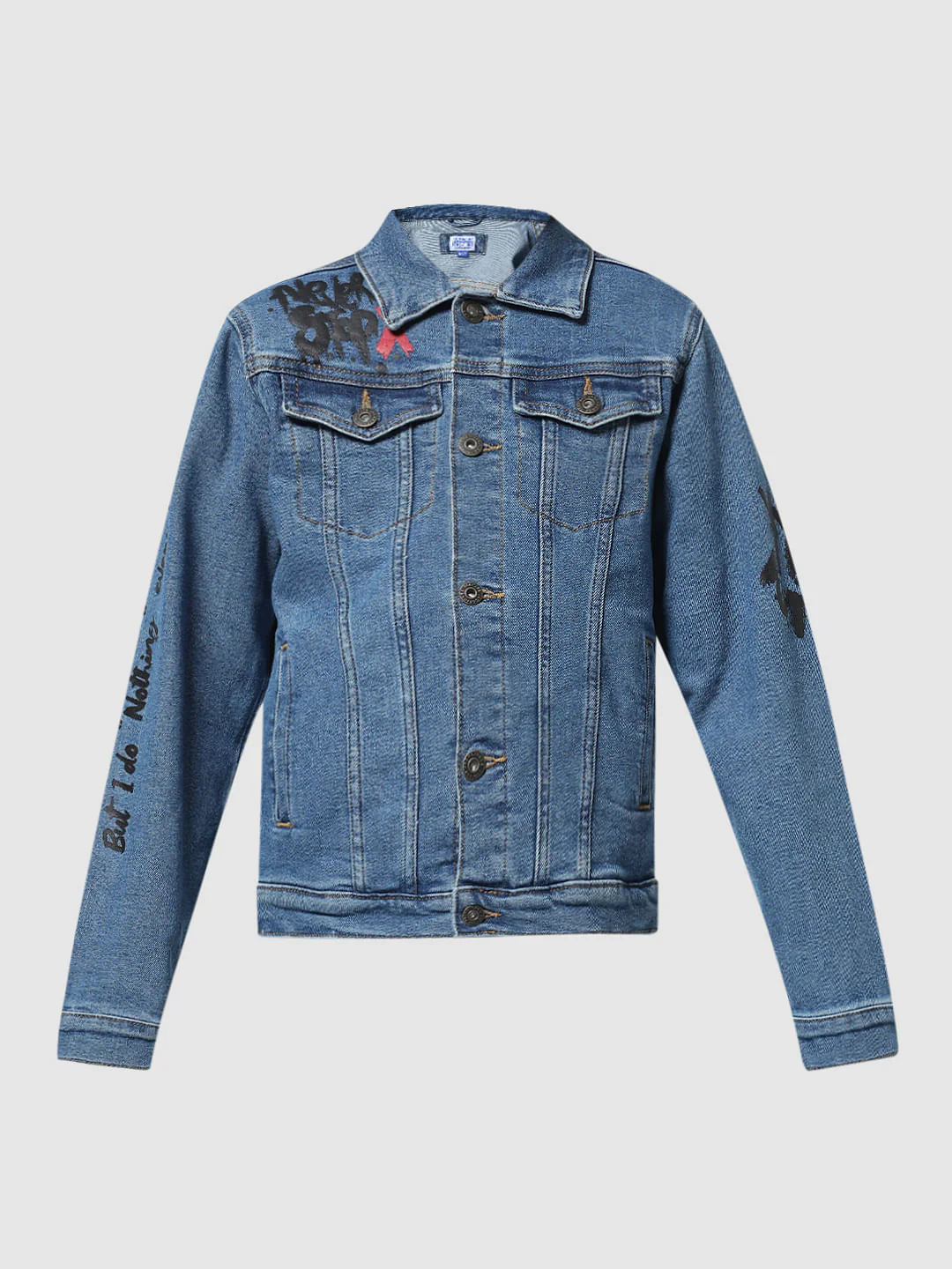 Blue Printed Denim Jacket - Image 7