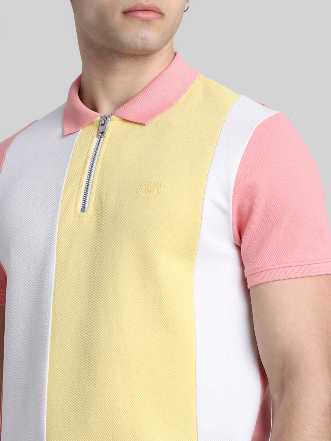 Pink Colourblocked Zip Detail Polo - Image 5