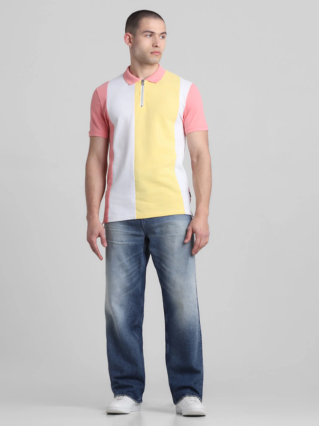 Pink Colourblocked Zip Detail Polo - Image 6