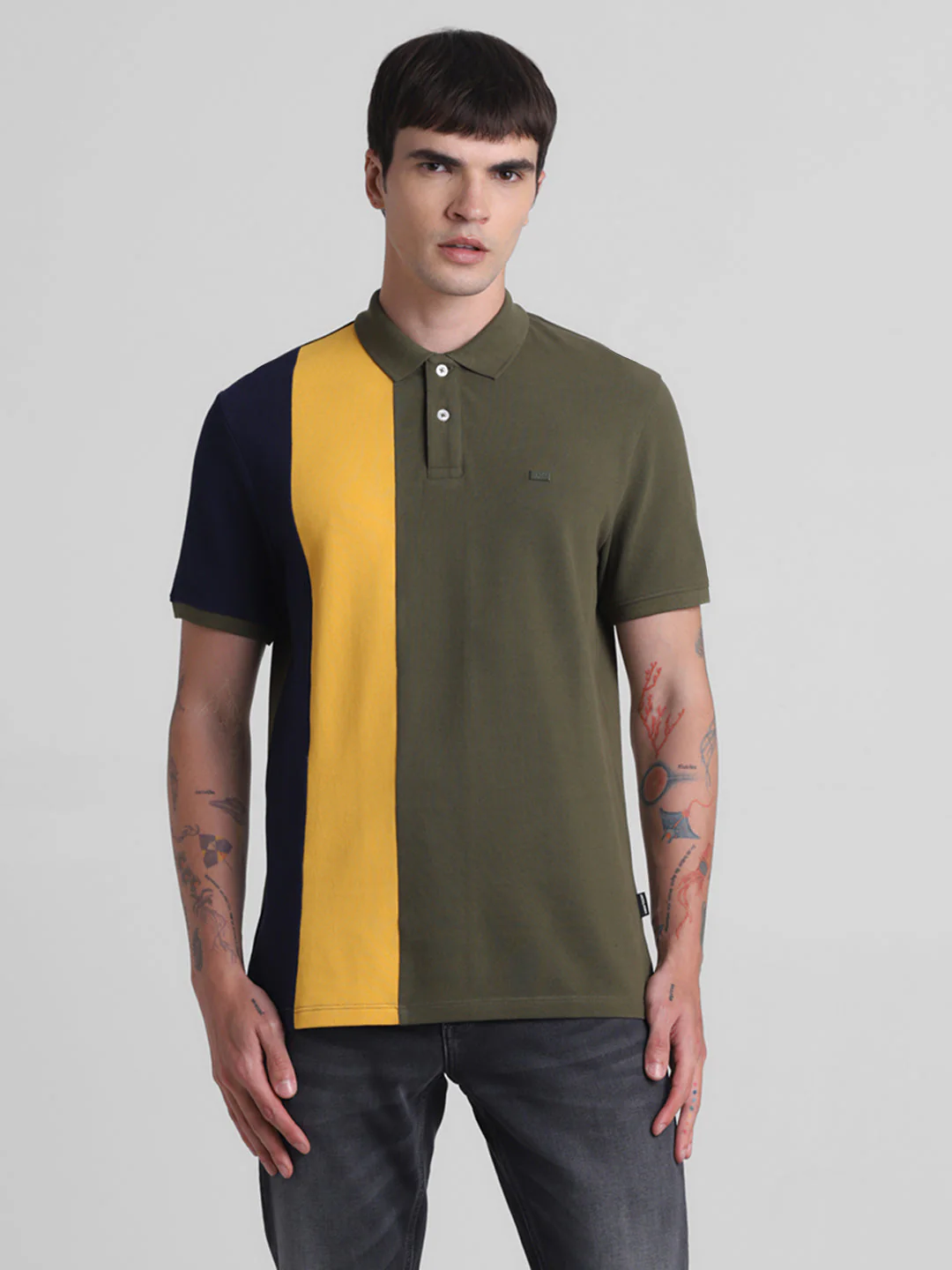 Green Colourblocked Cotton Polo - Image 2