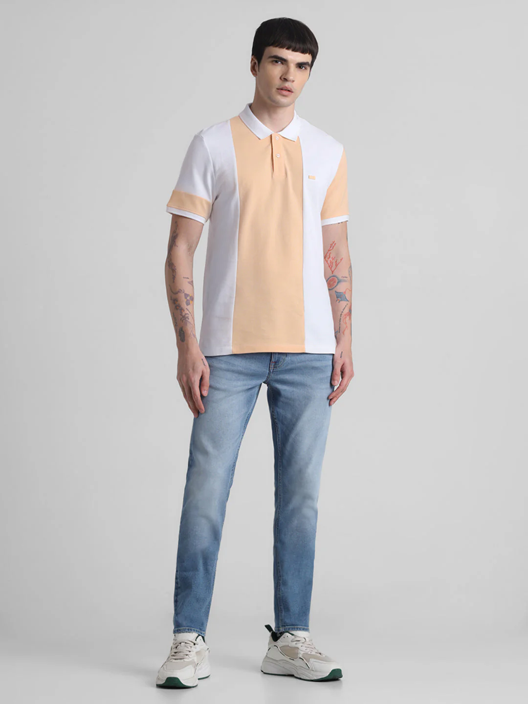 White Colourblocked Cotton Polo - Image 6