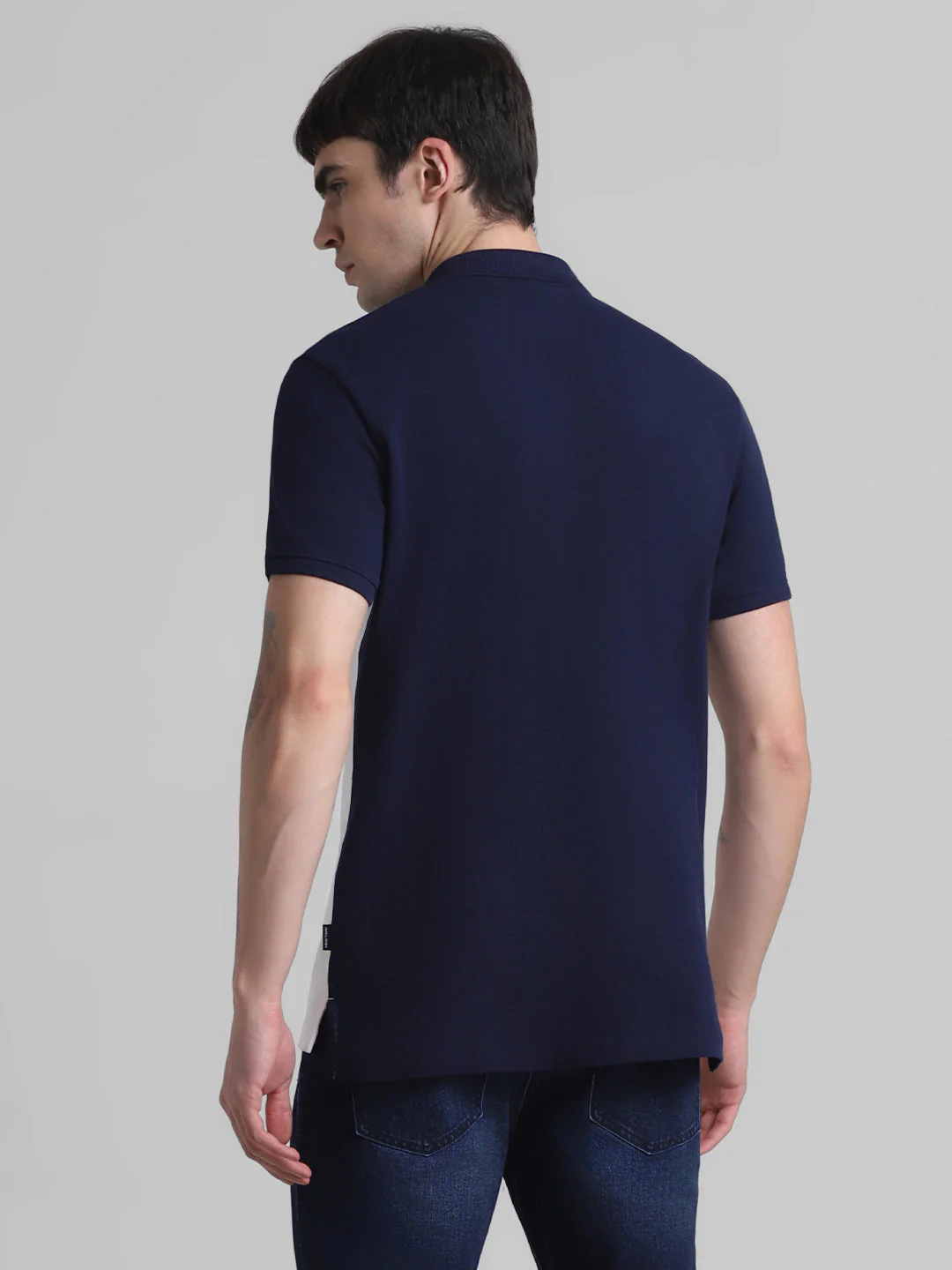 Navy Blue Colourblocked Zipped Polo - Image 4