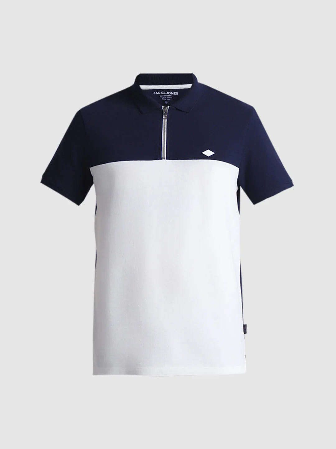 Navy Blue Colourblocked Zipped Polo - Image 7