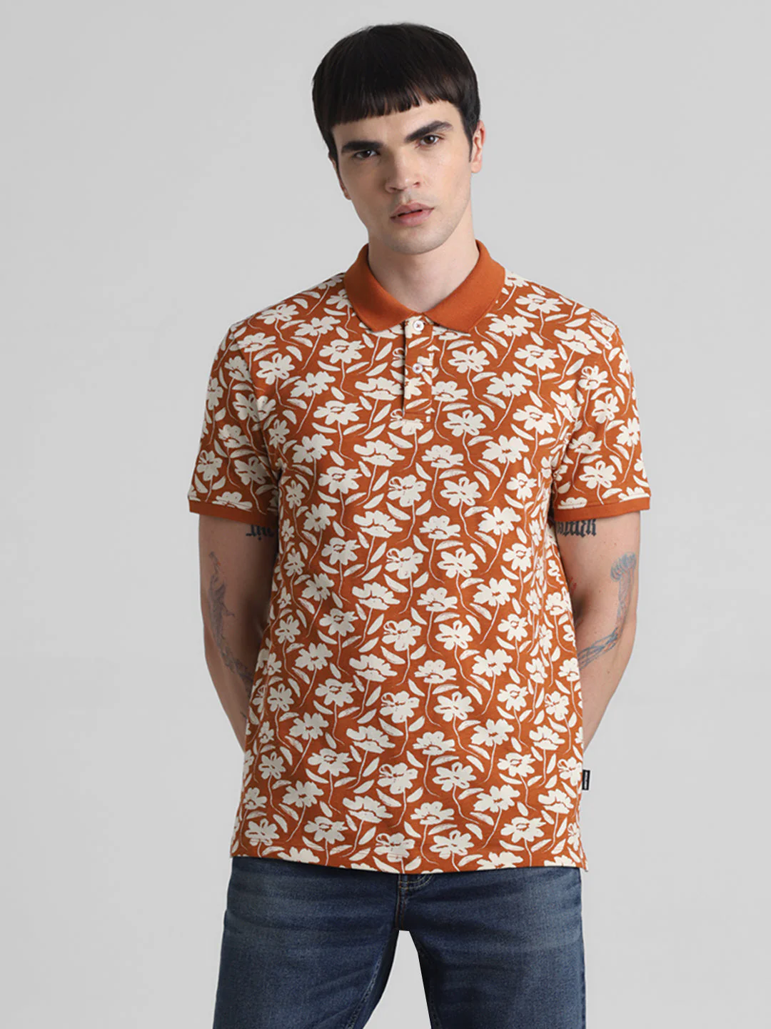 Brown Printed Regular Fit Polo - Image 2