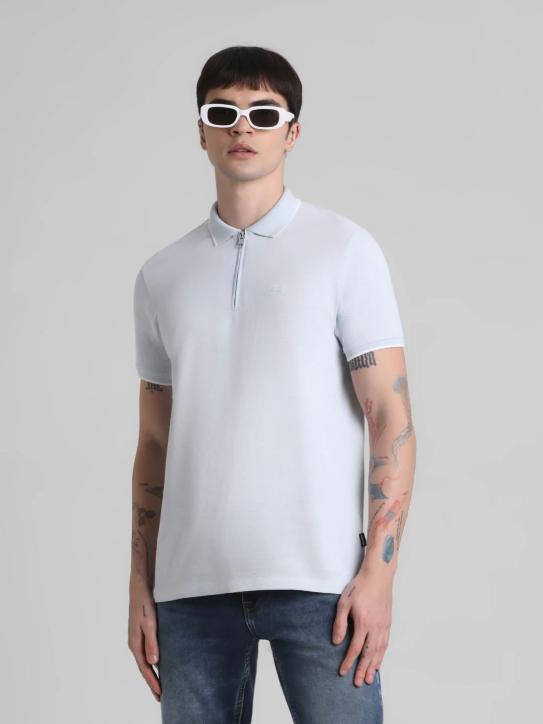 Light Blue Zip Detail Polo