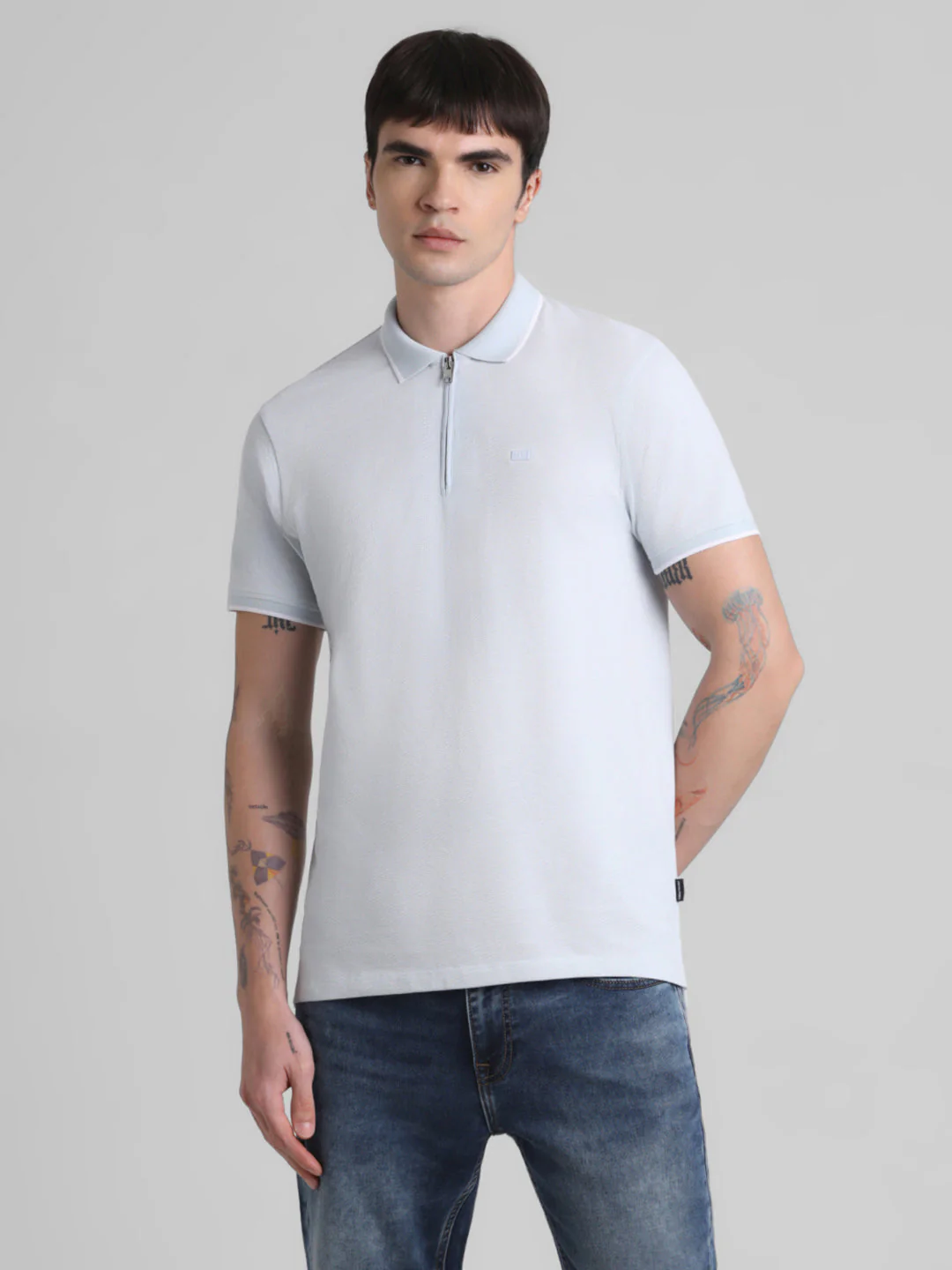 Light Blue Zip Detail Polo - Image 2