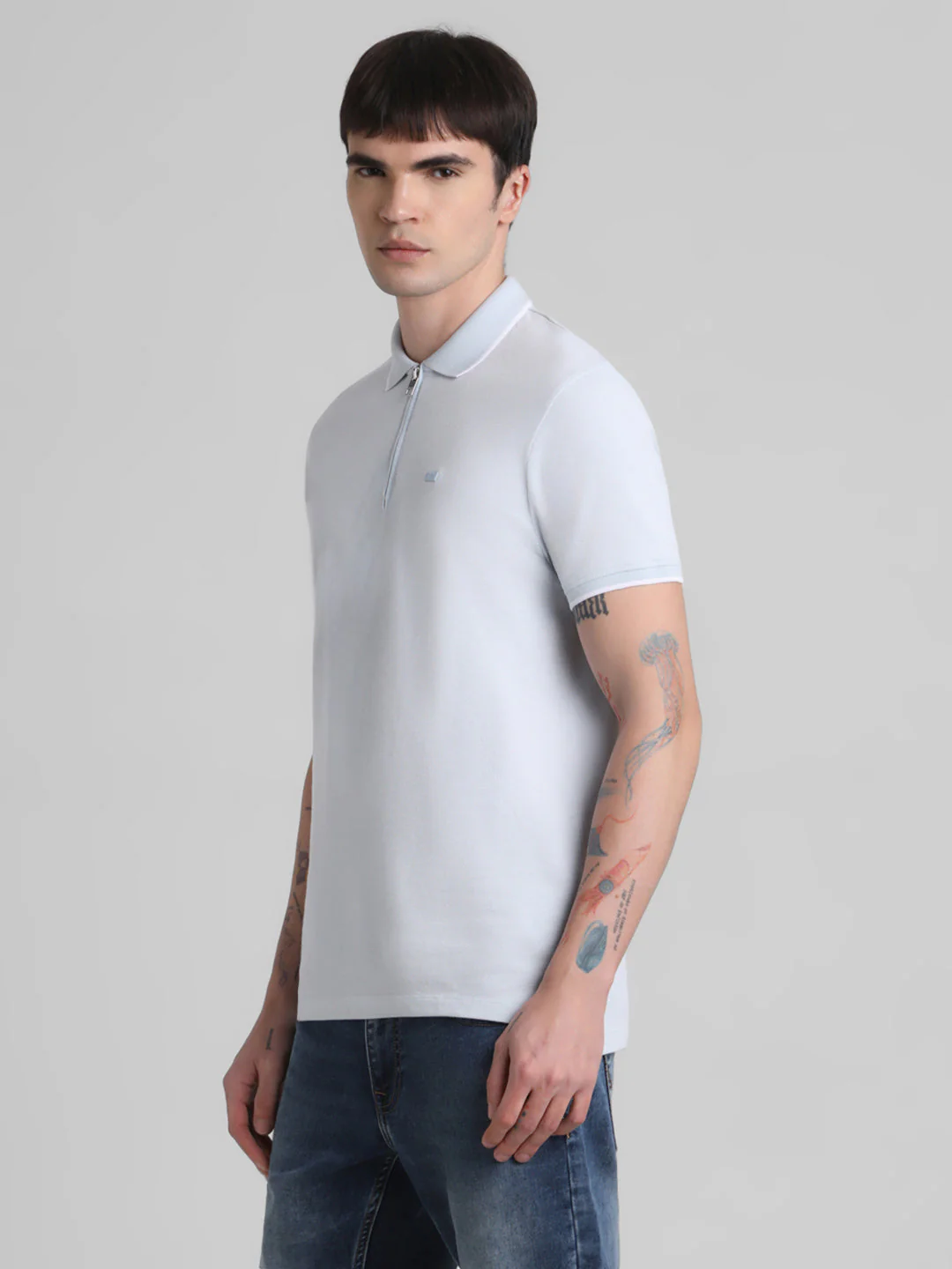 Light Blue Zip Detail Polo - Image 3