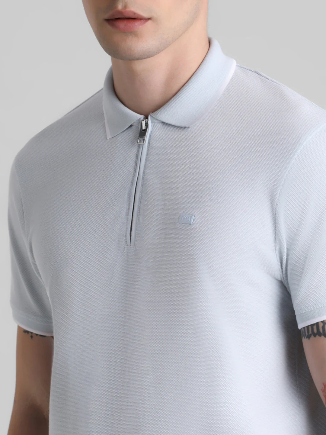 Light Blue Zip Detail Polo - Image 5