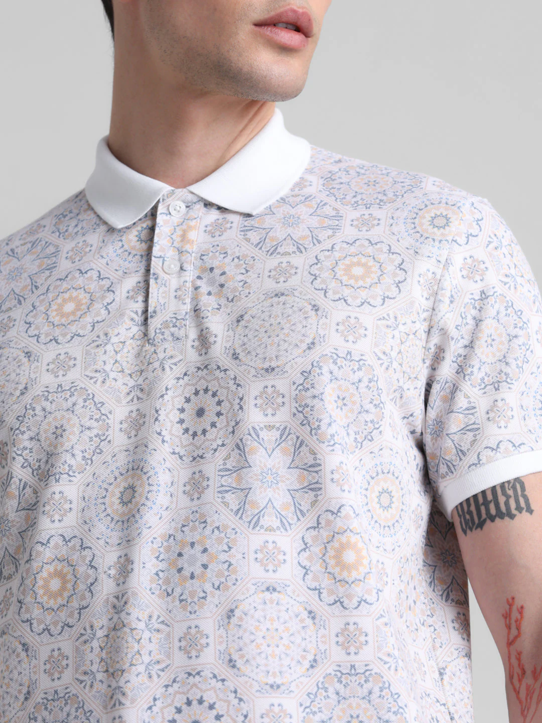 White Printed Polo - Image 5