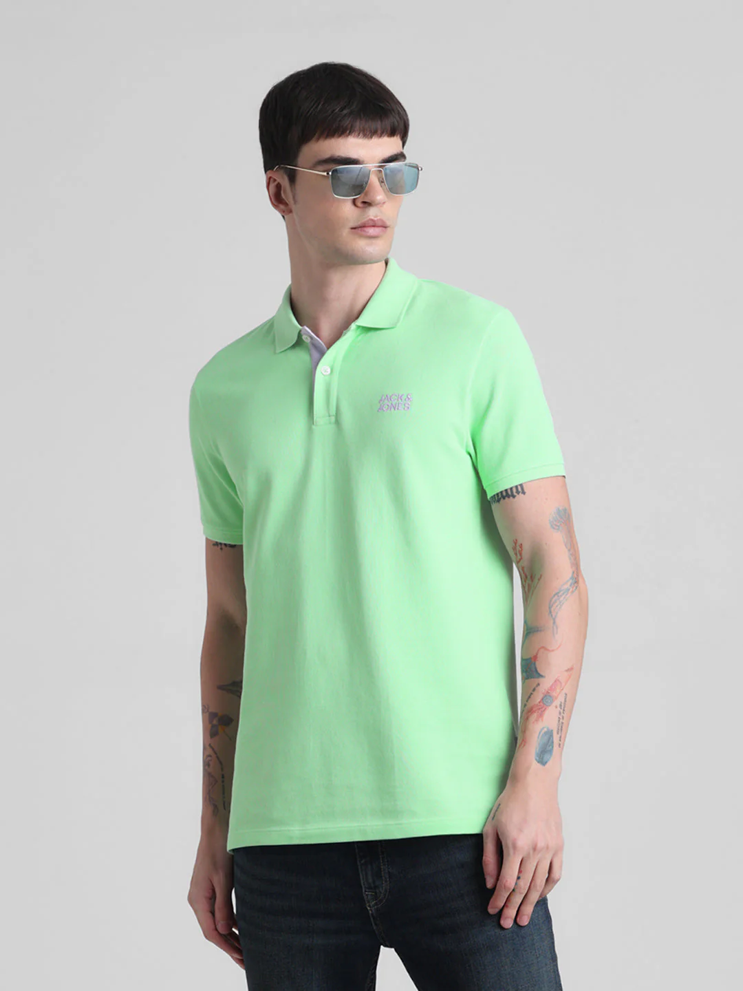 Green Logo Print Cotton Polo