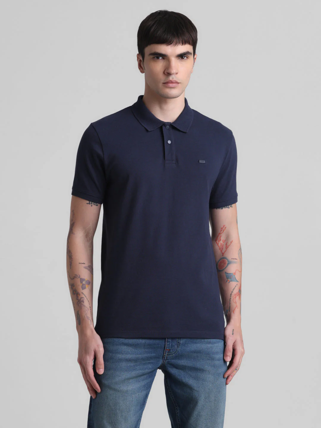 Navy Blue Cotton Blend Polo - Image 2