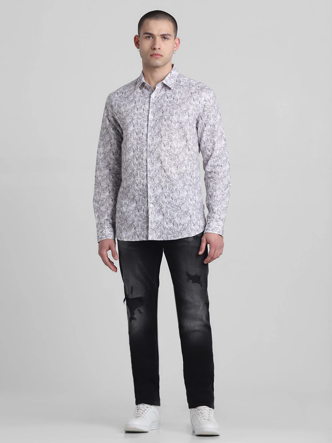Grey Paisley Print Shirt - Image 6