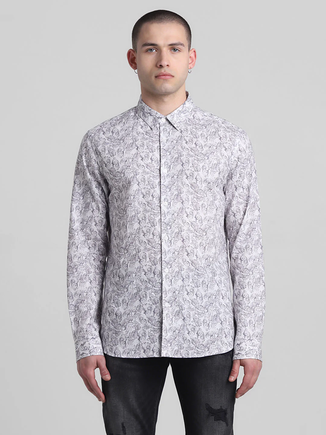 Grey Paisley Print Shirt - Image 8