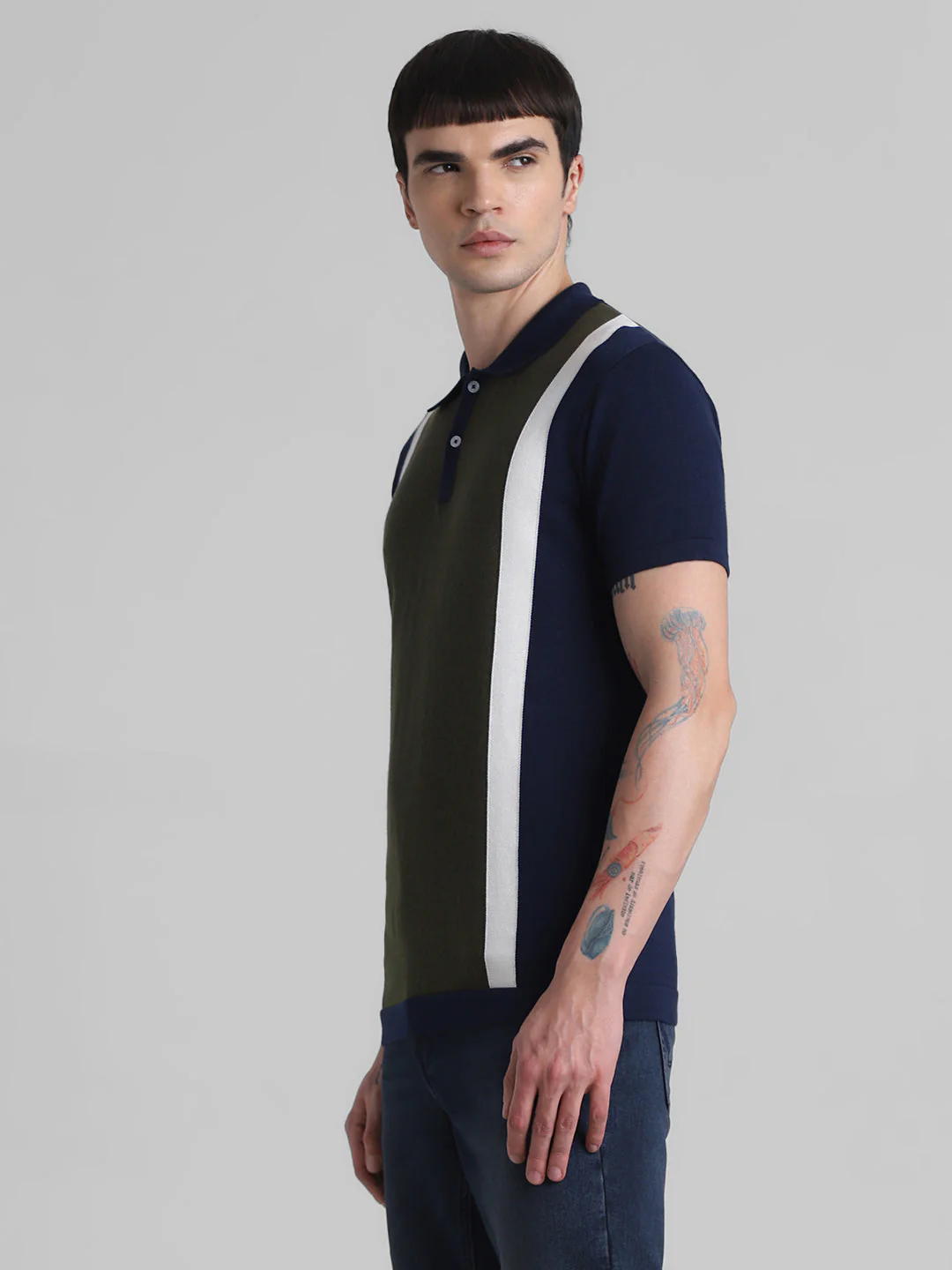 Green Colourblocked Knit Polo - Image 3