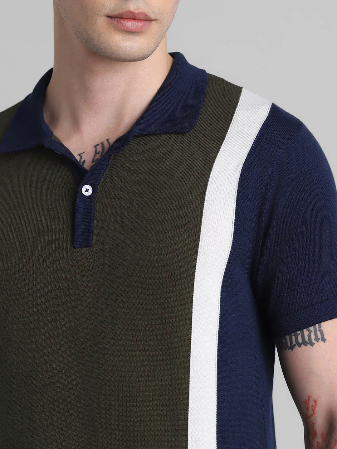 Green Colourblocked Knit Polo - Image 5