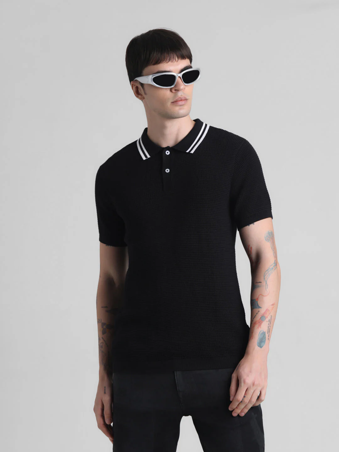Black Contrast Tipping Knit Polo