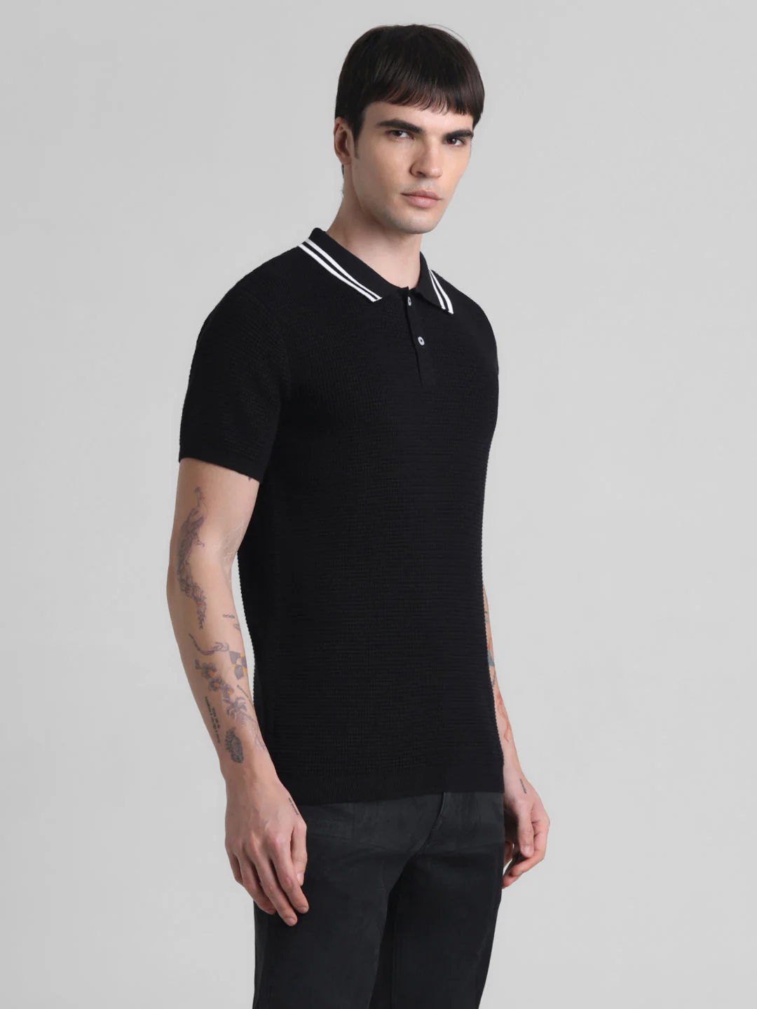 Black Contrast Tipping Knit Polo - Image 3