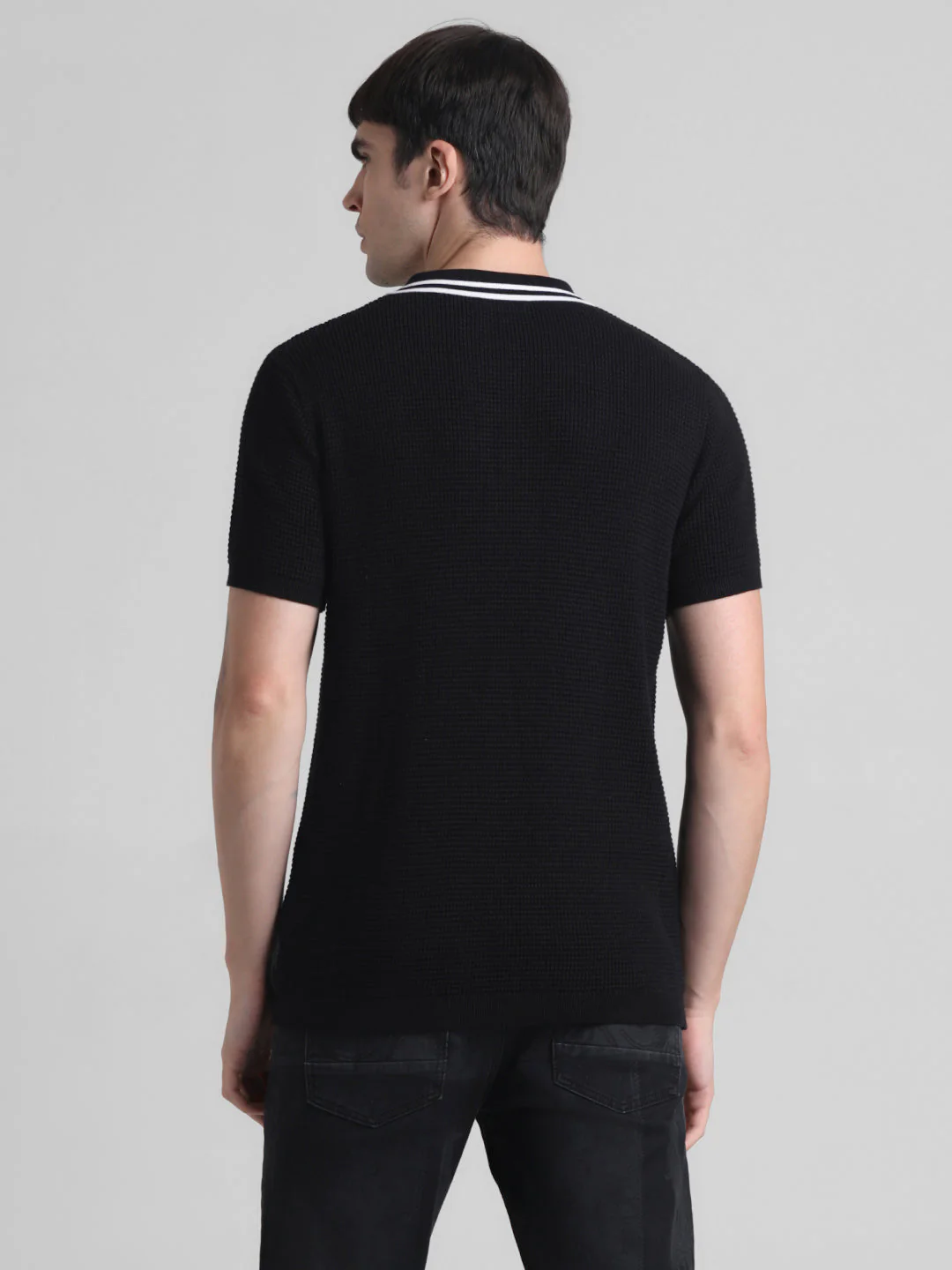 Black Contrast Tipping Knit Polo - Image 4