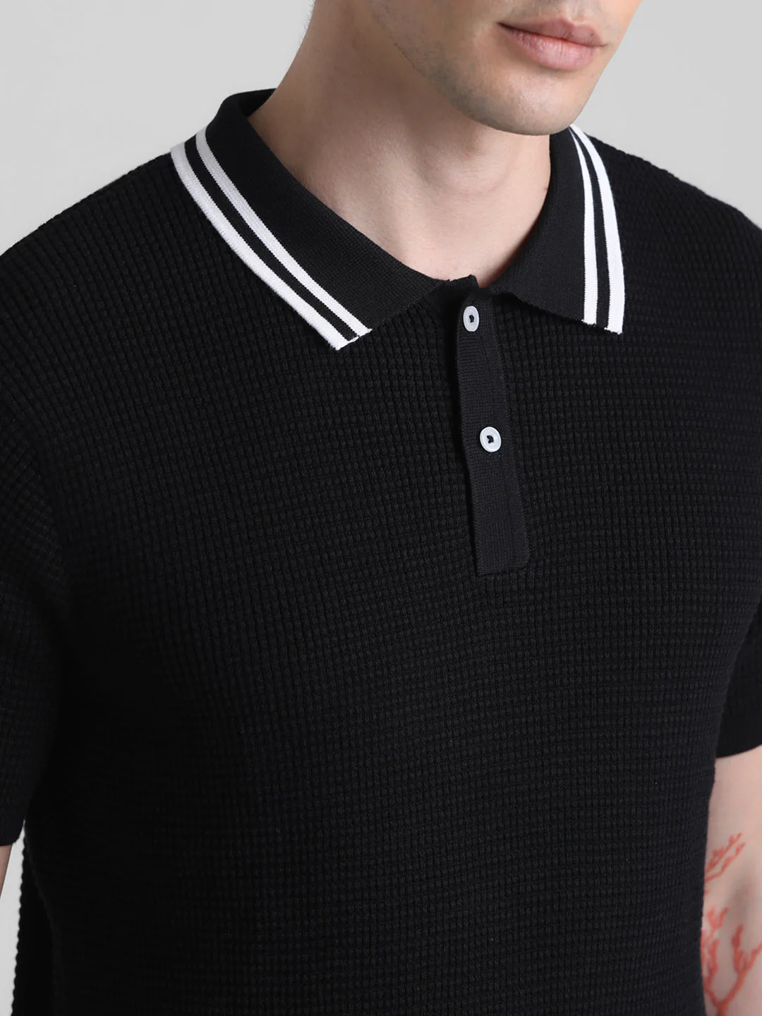 Black Contrast Tipping Knit Polo - Image 5