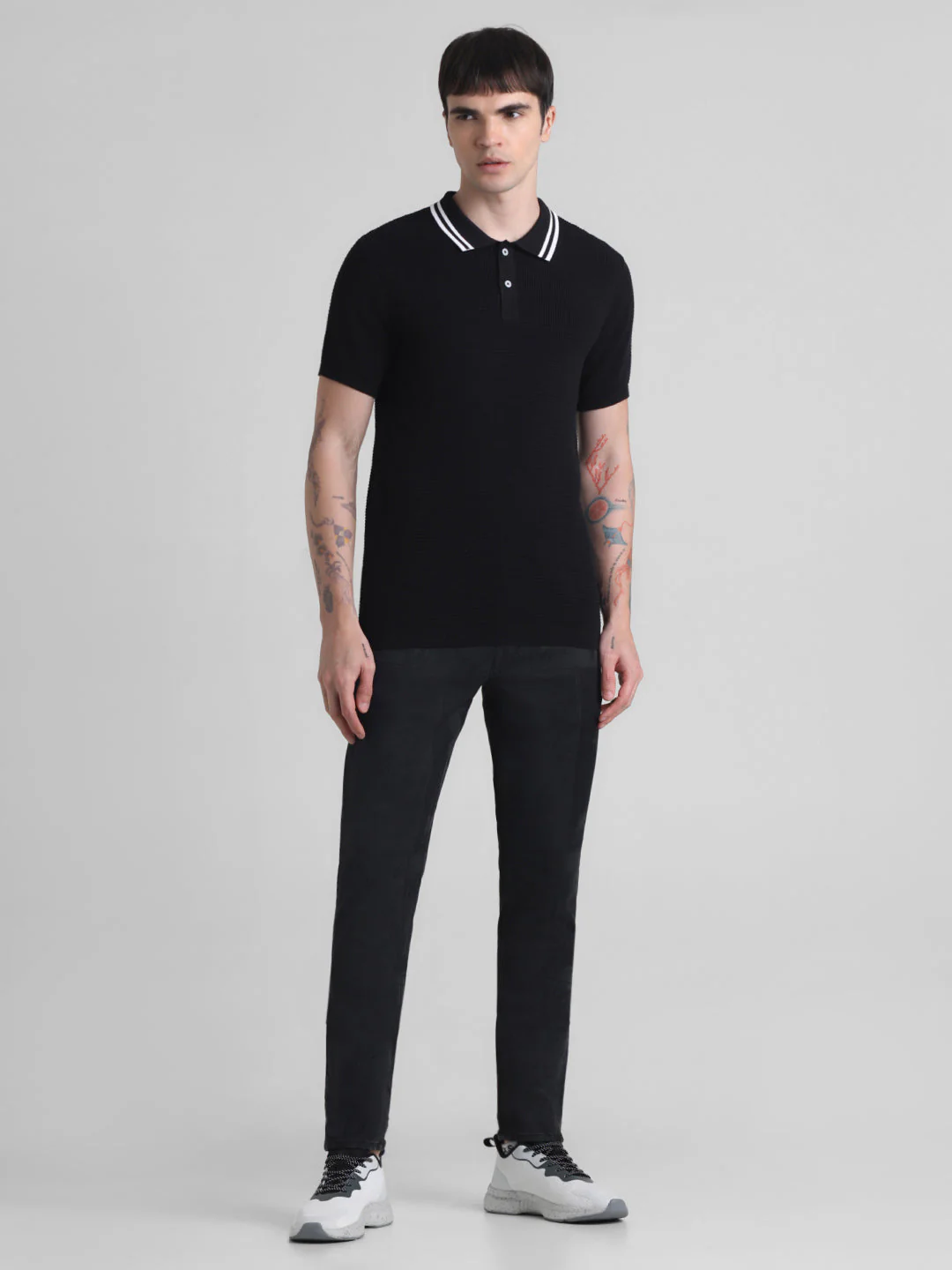 Black Contrast Tipping Knit Polo - Image 6