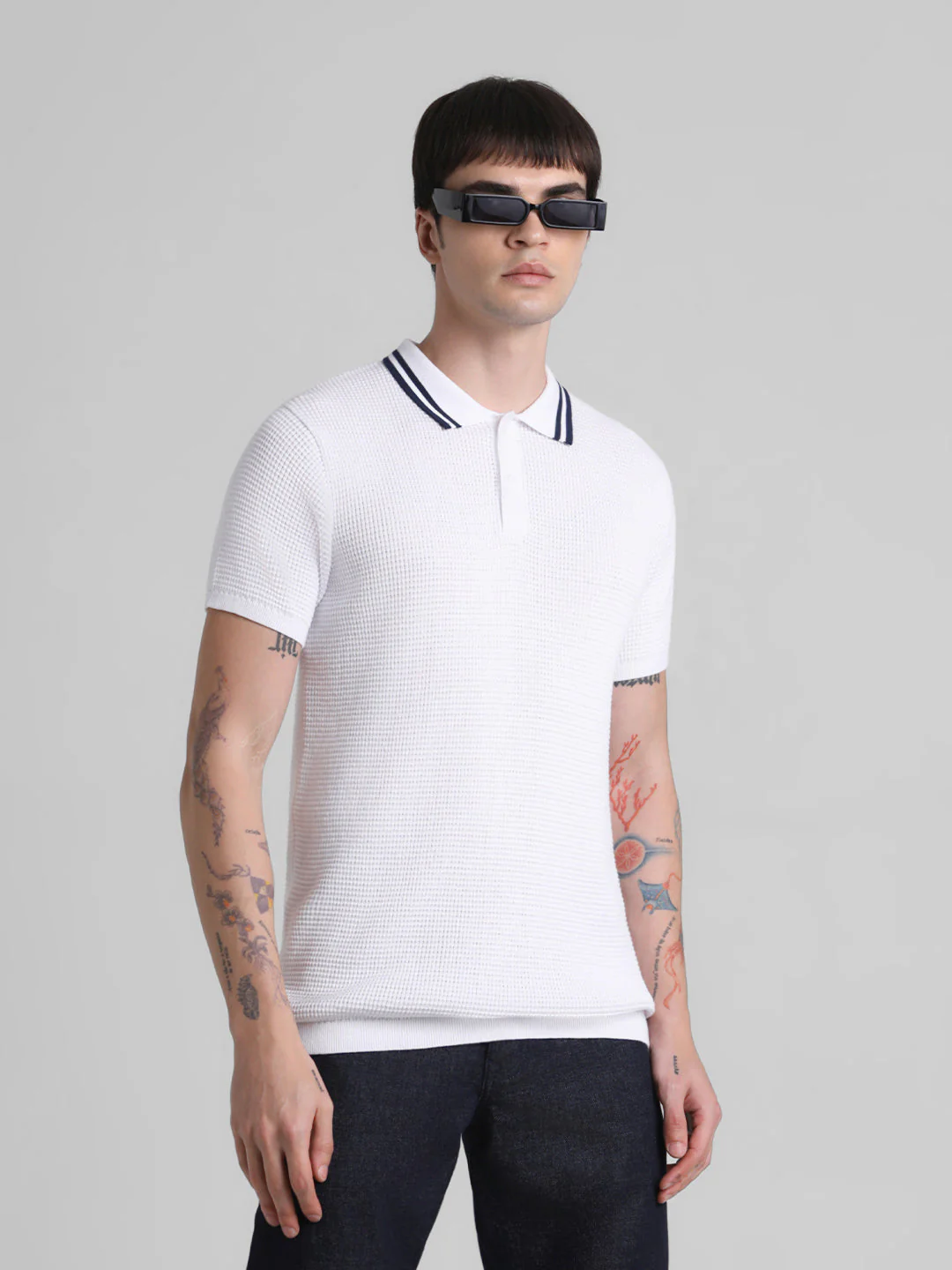 White Contrast Tipping Knit Polo