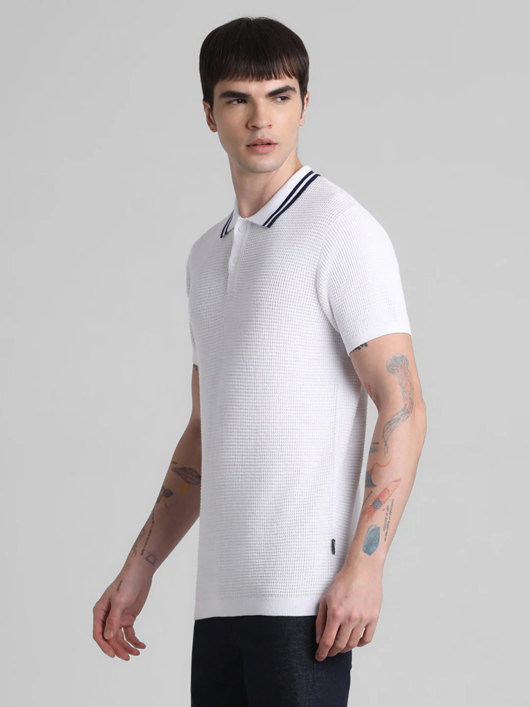 White Contrast Tipping Knit Polo - Image 3