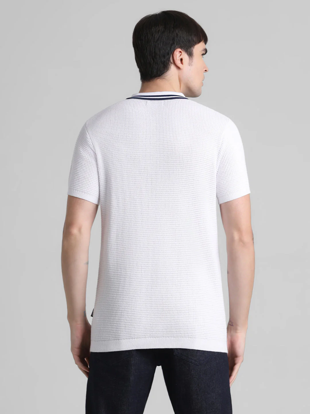 White Contrast Tipping Knit Polo - Image 4