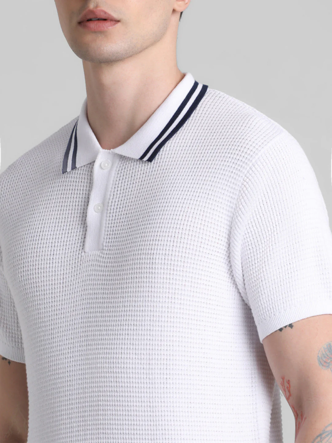 White Contrast Tipping Knit Polo - Image 5