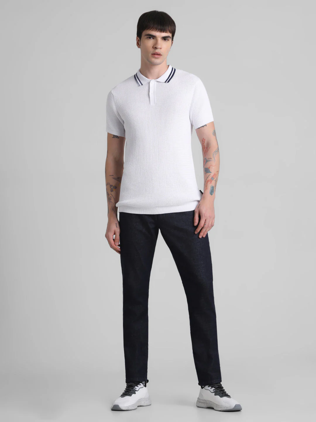 White Contrast Tipping Knit Polo - Image 6