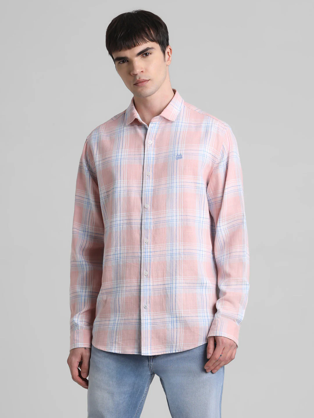 Coral Pink Check Cotton Shirt - Image 2