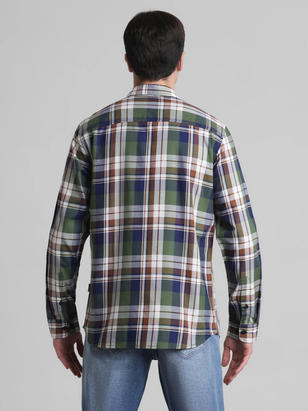 Olive Green Check Cotton Shirt - Image 9