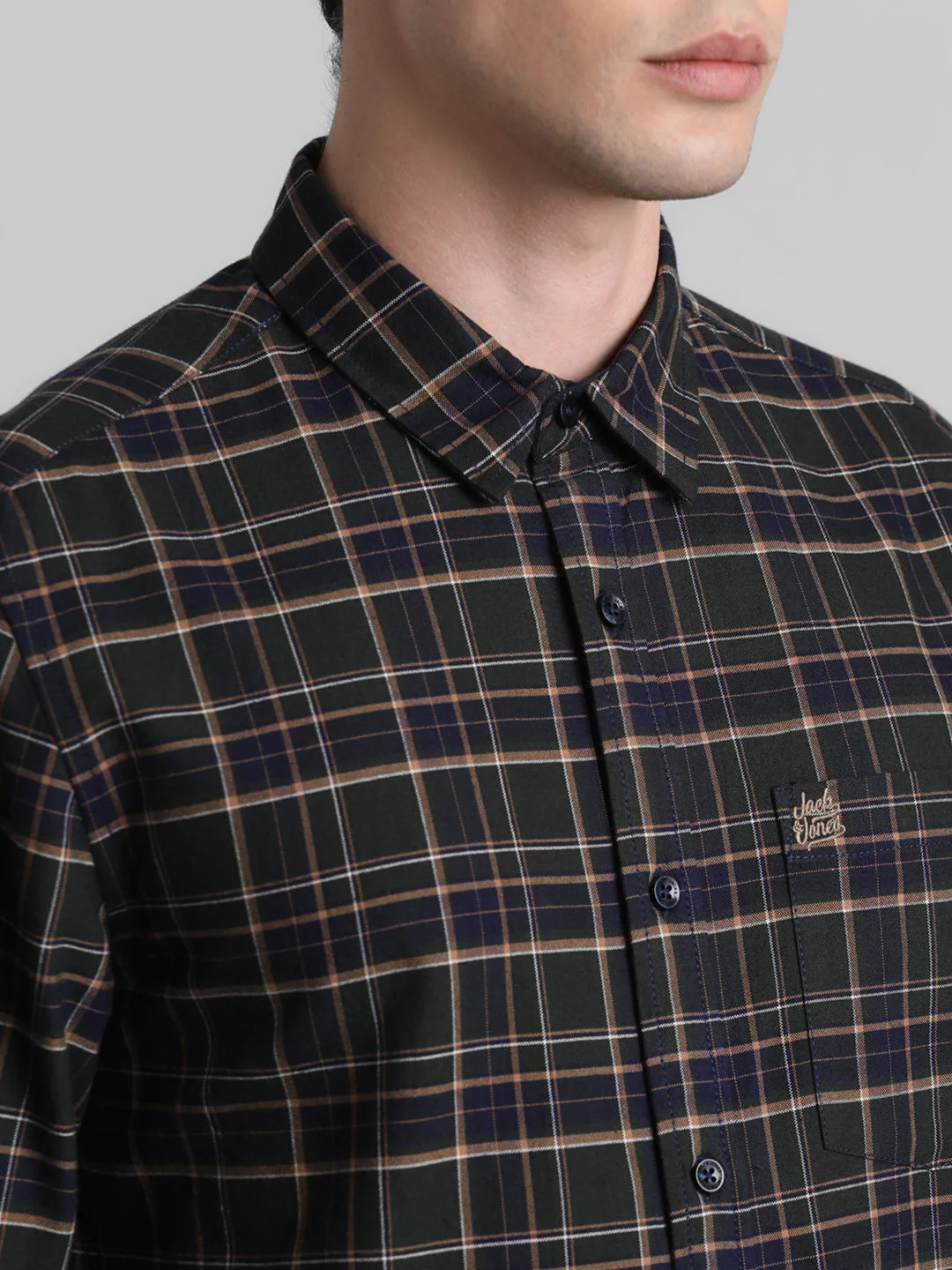 Dark Green Check Cotton Shirt - Image 5
