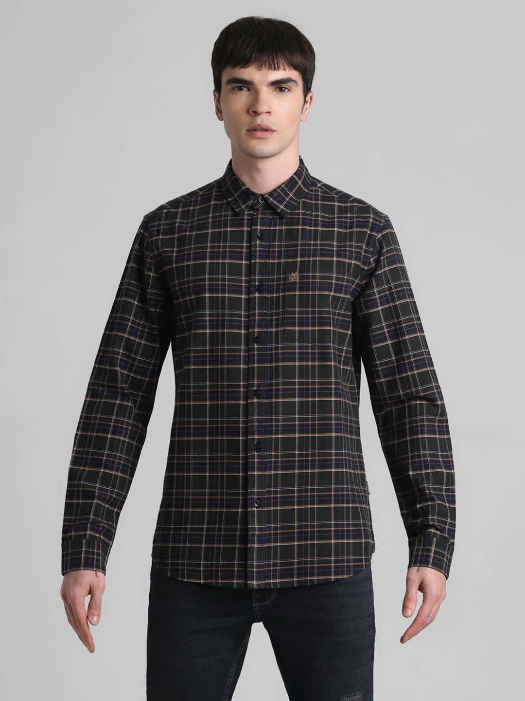 Dark Green Check Cotton Shirt - Image 8