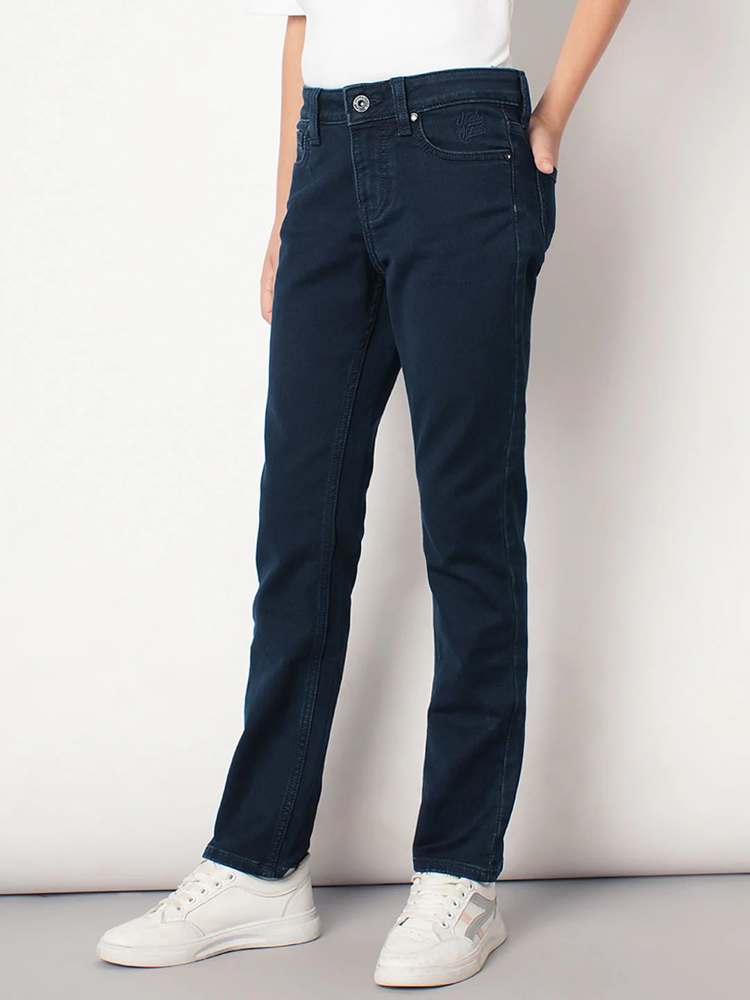 Boys Dark Blue Mid Rise Slim Fit Jeans - Image 3