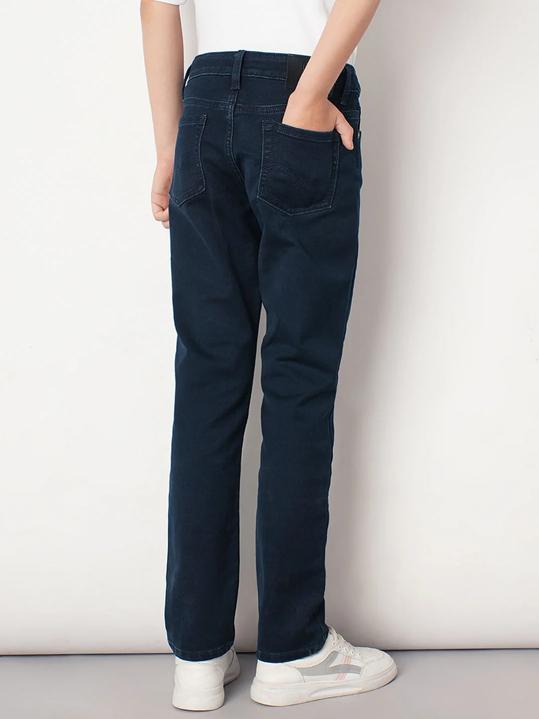 Boys Dark Blue Mid Rise Slim Fit Jeans - Image 4