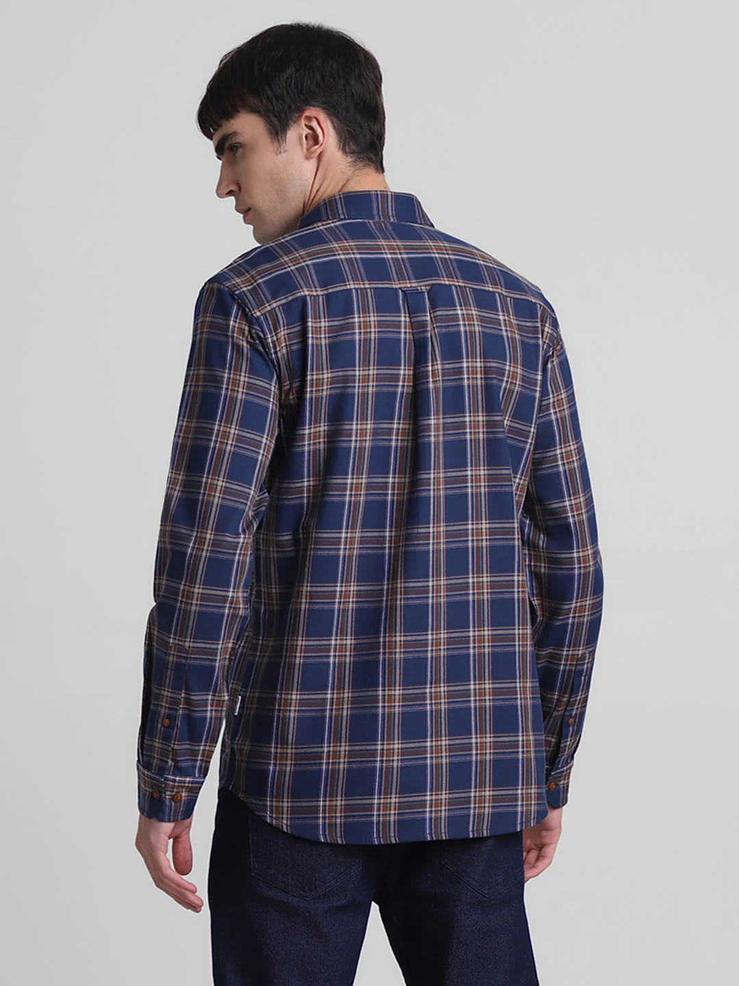 Navy Blue Check Cotton Shirt - Image 4