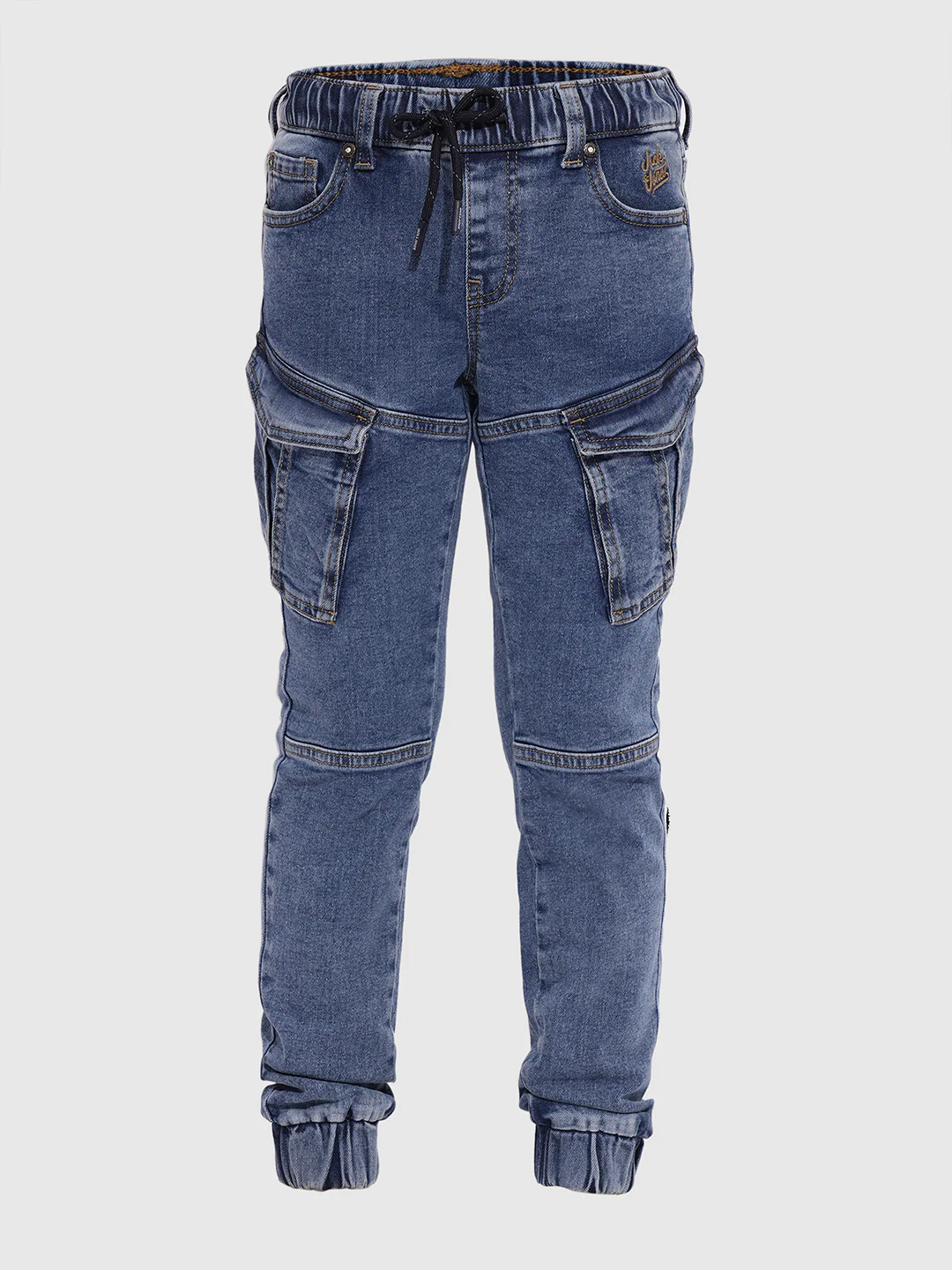 Boys Light Blue Washed Denim Cargo Joggers With Drawstring Waist - Image 7
