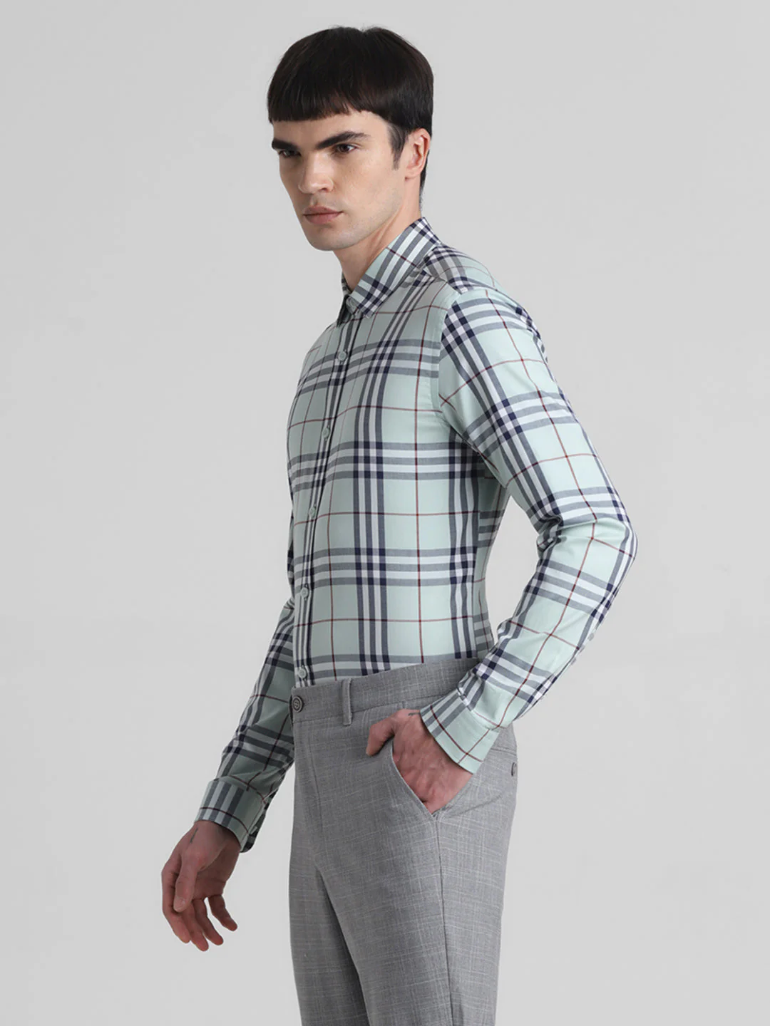 Light Green Check Cotton Shirt - Image 3