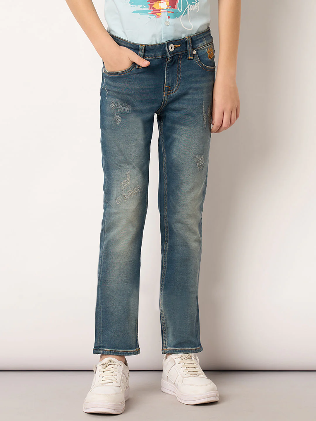 Boys Blue Mid Rise Straight Fit Jeans - Image 2