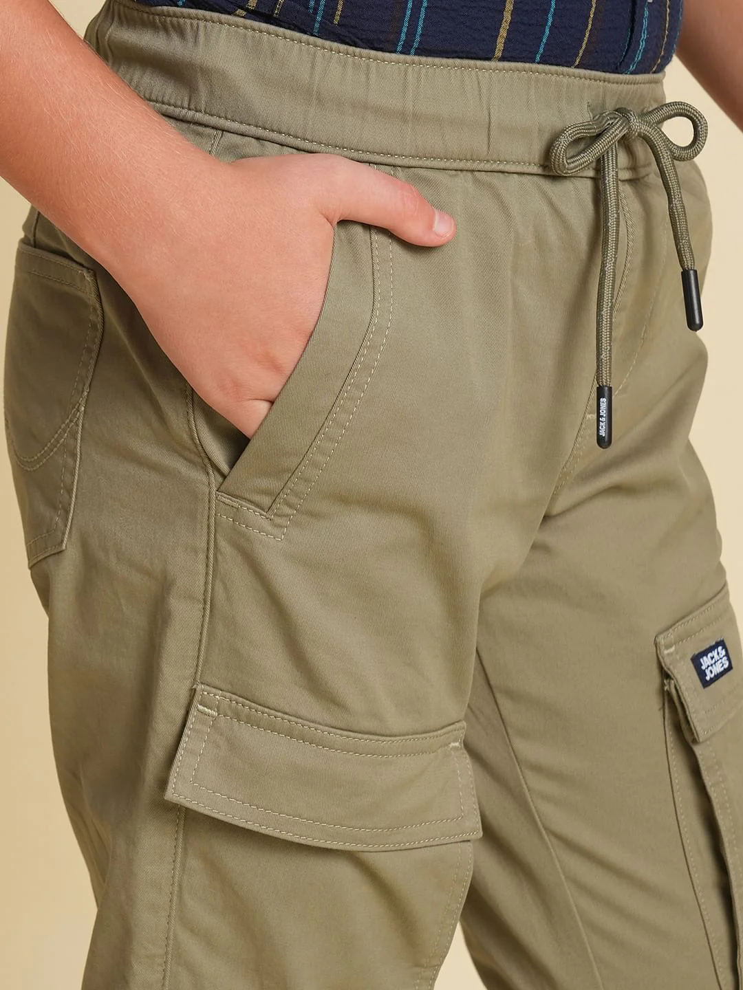 Boys Olive Cotton Cargo Pants - Image 6
